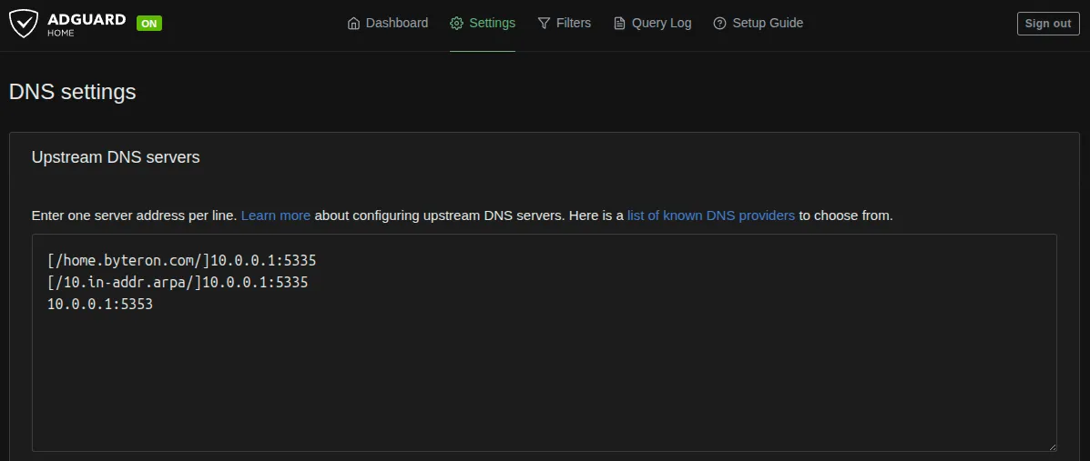 AdGuard Home DNS Server Configuration settings
