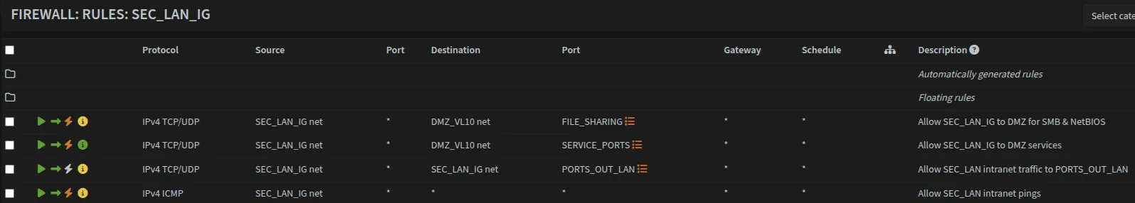 Firewall SEC_LAN_IG rules Screenshot