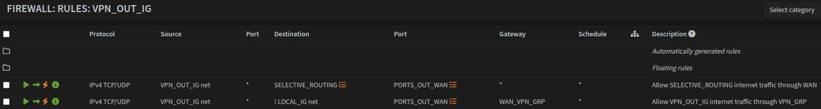 Firewall VPN_OUT_IG rules Screenshot