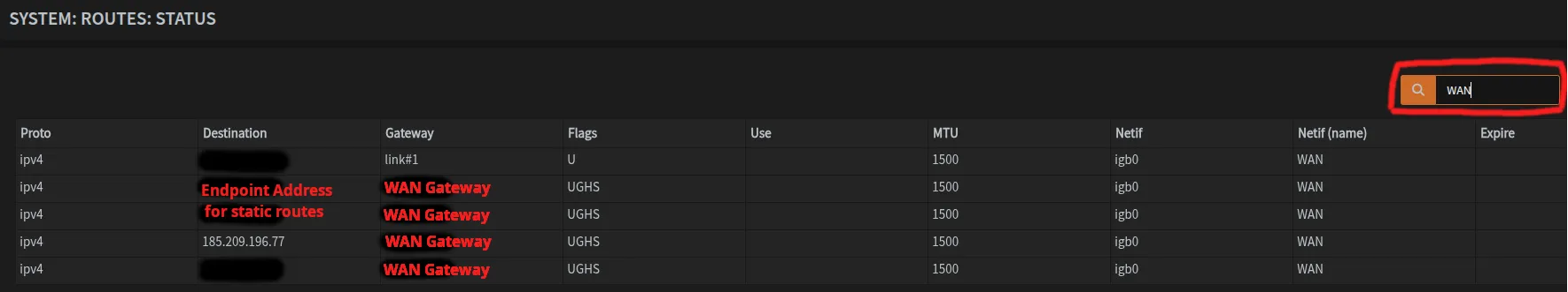 Alternative Static Route Sreenshot