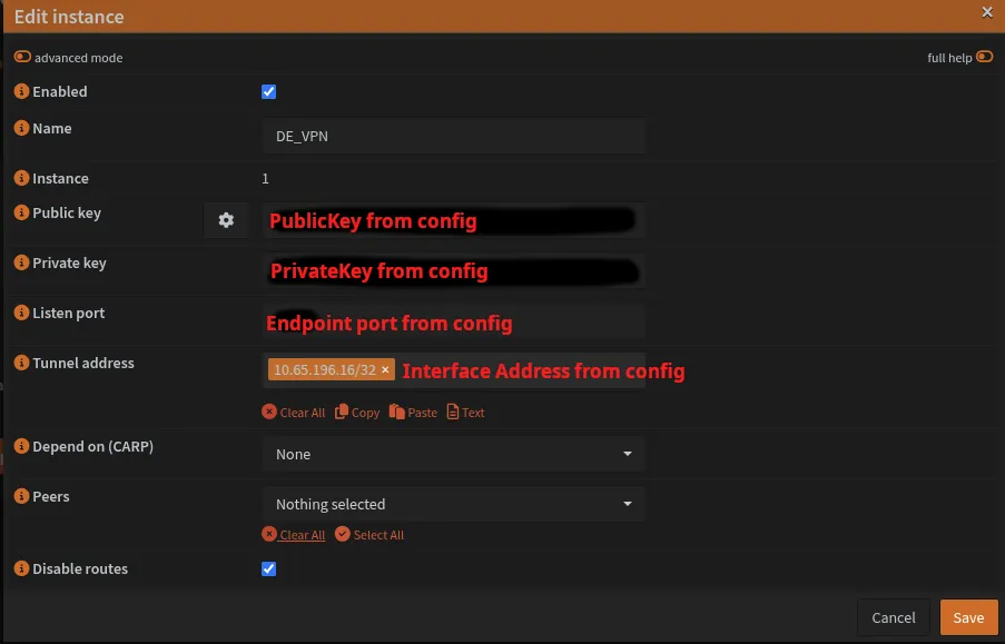 Wireguard VPN instance Screenshot